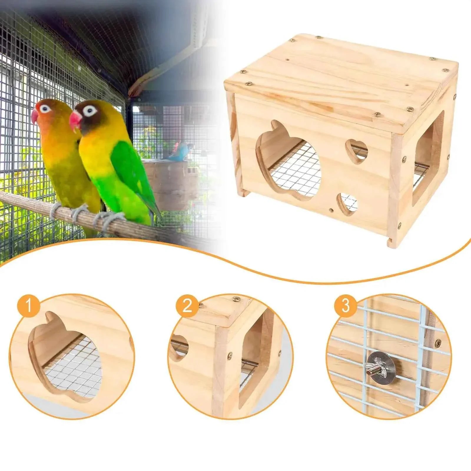 Bird House Wood Nesting Box Parrot Hideaway Rest Hut Cage Decor Accessory for Budgies Cockatiel Indoor Aviary