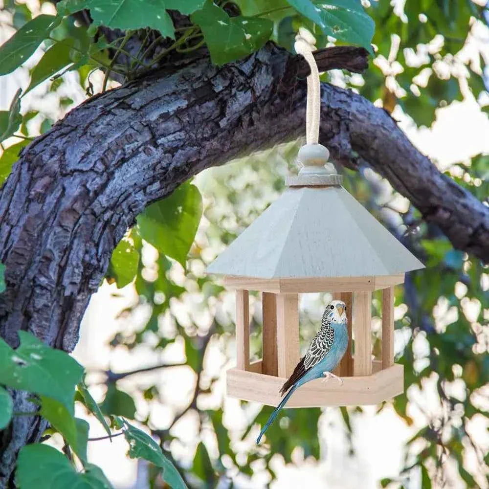 Wooden House Bird Feeder Outdoor Wooden Birds House Hanging Feeding Station Hollow Bird Feeder Food Container for Garden Park