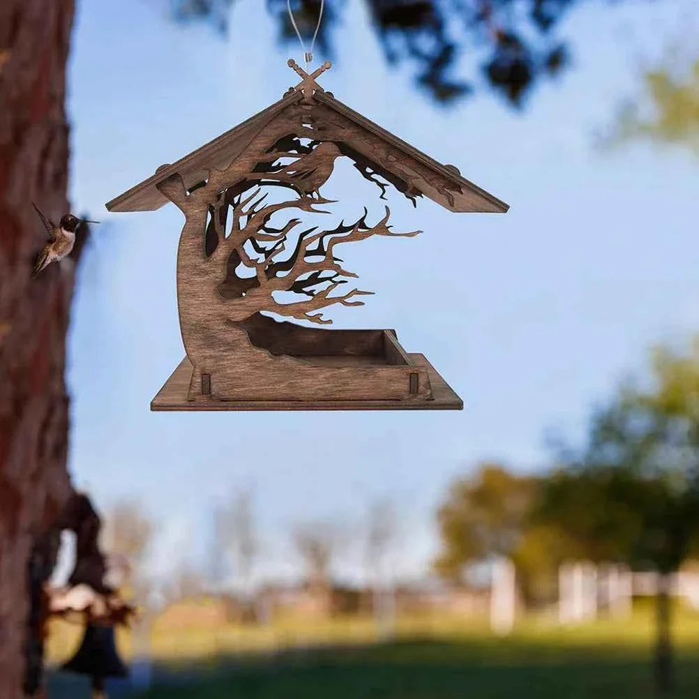 1Set Bird Feeder Wood House Feeder Outdoor Garden Nest Home Decorative Durable Bird Feeding Container for Backyard