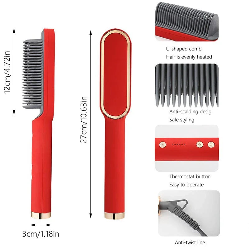 Professional hair styling tools - Hair straightening device for beauty salons - Smooth hot hair straightening comb and brush