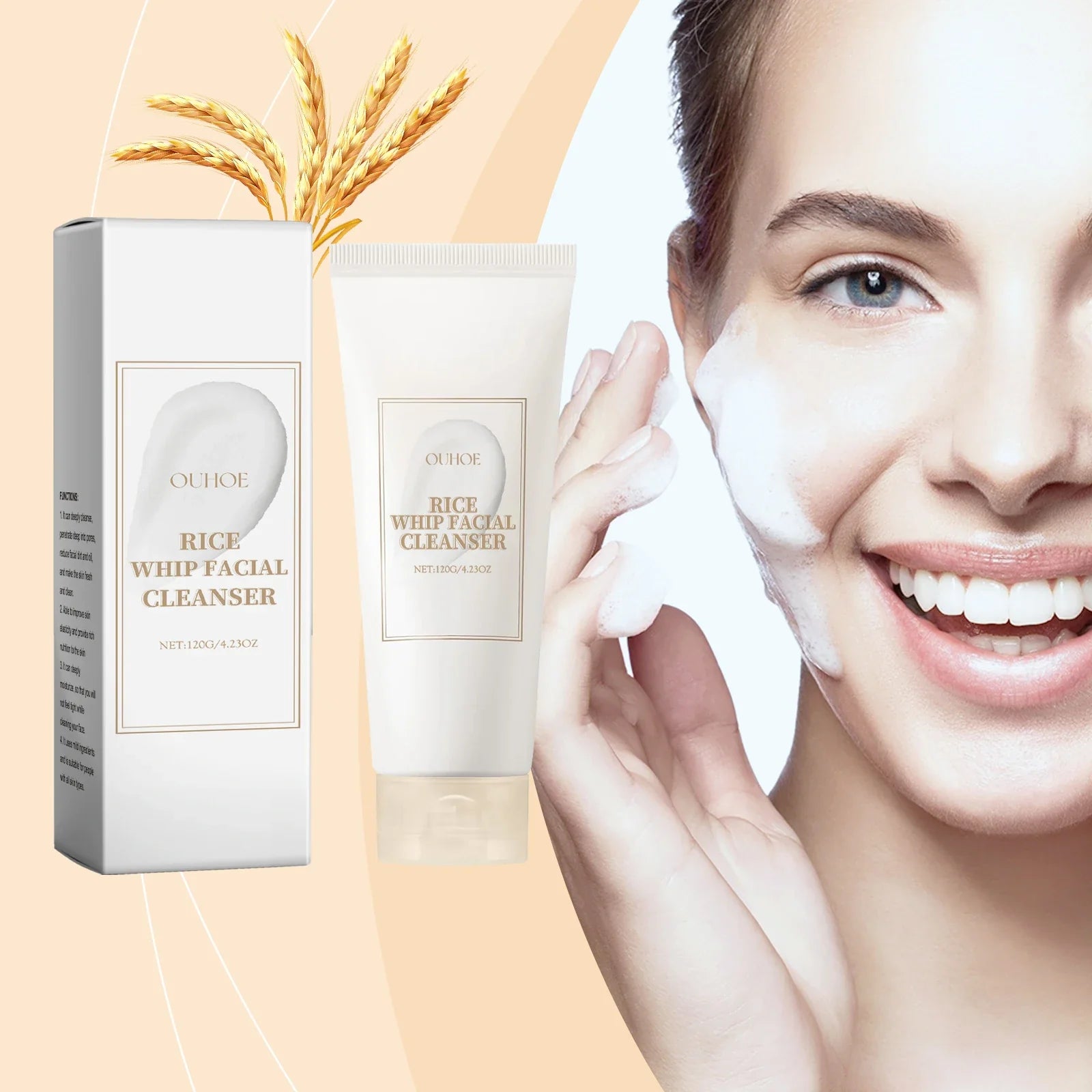 Rice Milk Cleansing Foam 120g Gentle Facial Wash Deep Cleanse Rice Extract Hydrating Non Drying Rich Lather for Soft Bright Skin