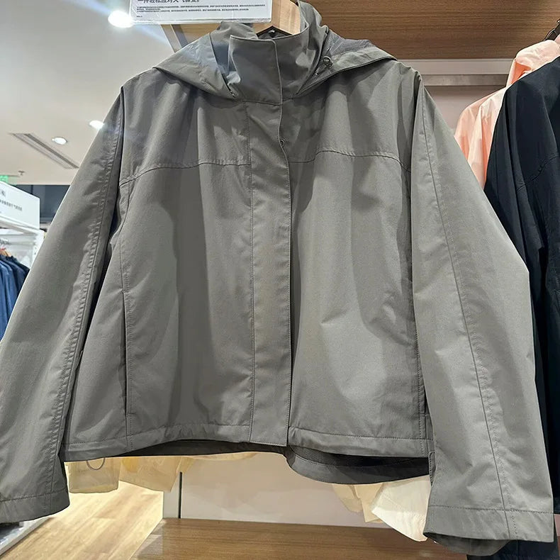 2026 Autumn Women Windproof Jacket Coat Fashion Hooded Stand Collar Thin Jacket Femme Casaco Abrigo Streetwear