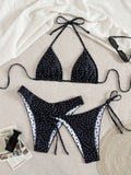Sexy Black Polka Dot Print 3 Piece Bikini Set Women Tie Side Thong Swimsuit Brazilian Push Up Bathing Suit Swimwear Biquini 2026