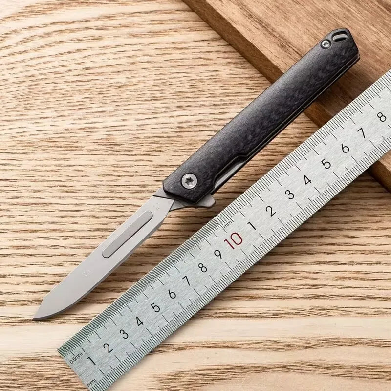 Carbon fiber folding surgical knife, sharp paper cutting knife, camping, unboxing, outdoor portable carving tool, 60 blade