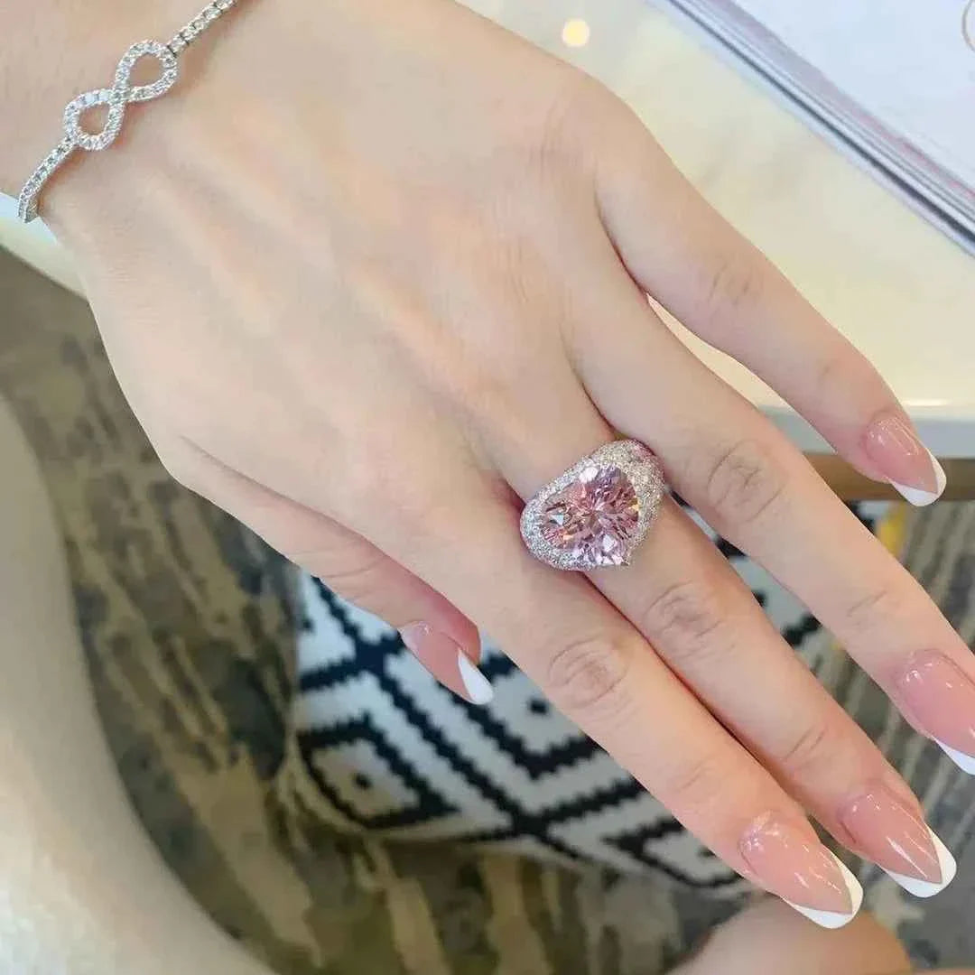 Big Pink Crystal LOVE Heart Open Ring