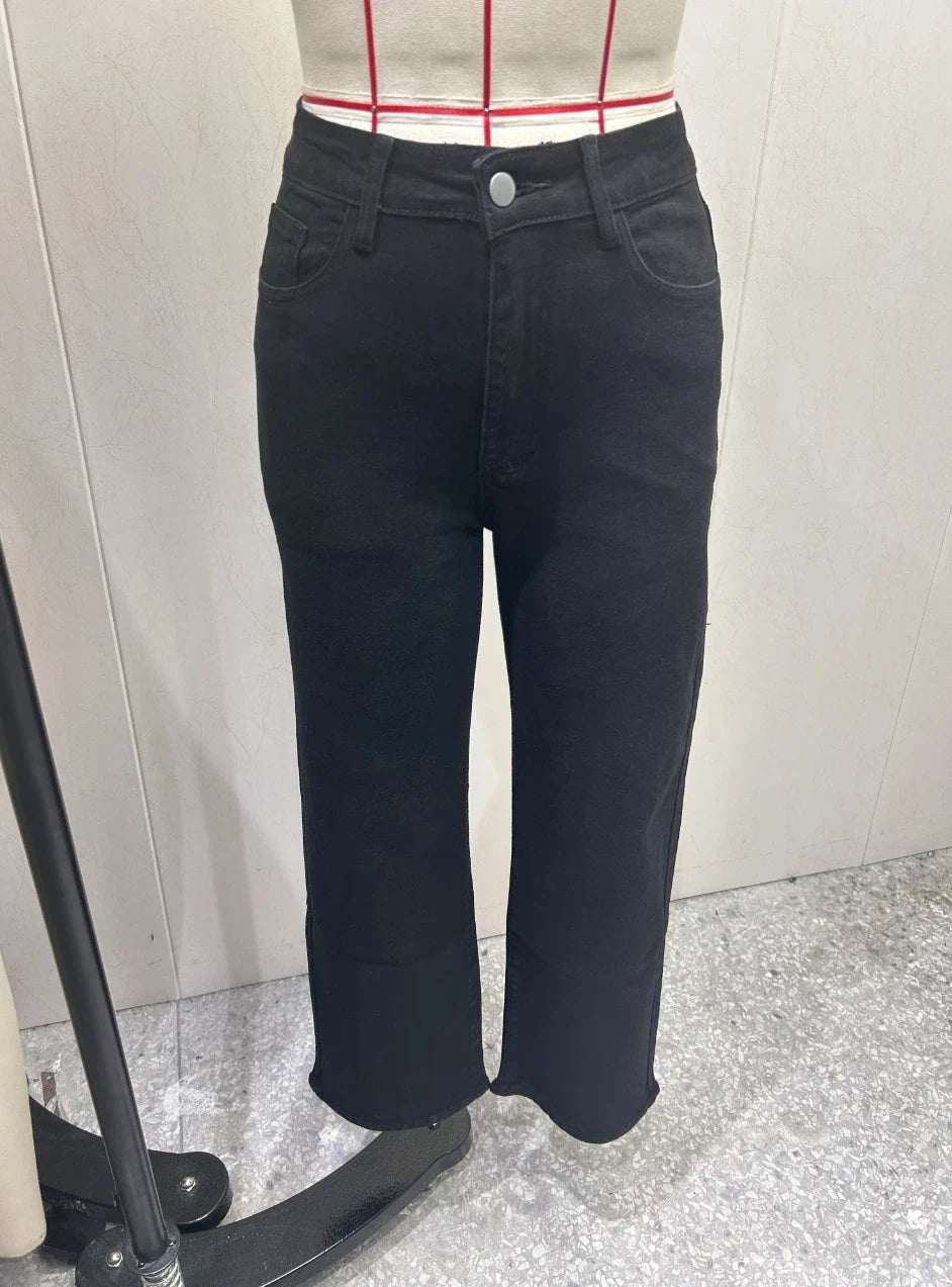 Y2k Jeans For Woman Elastic Straight Leg Butt Lifting Tummy Control Denim Pants Black Stretch Slim High Waist