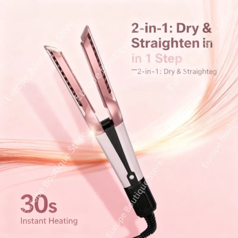 2-in-1 Hair Straightener and Dryer Combo - Negative Ion Heating Flat Iron for Quick Drying Long - Lasting Hair Styling Salon