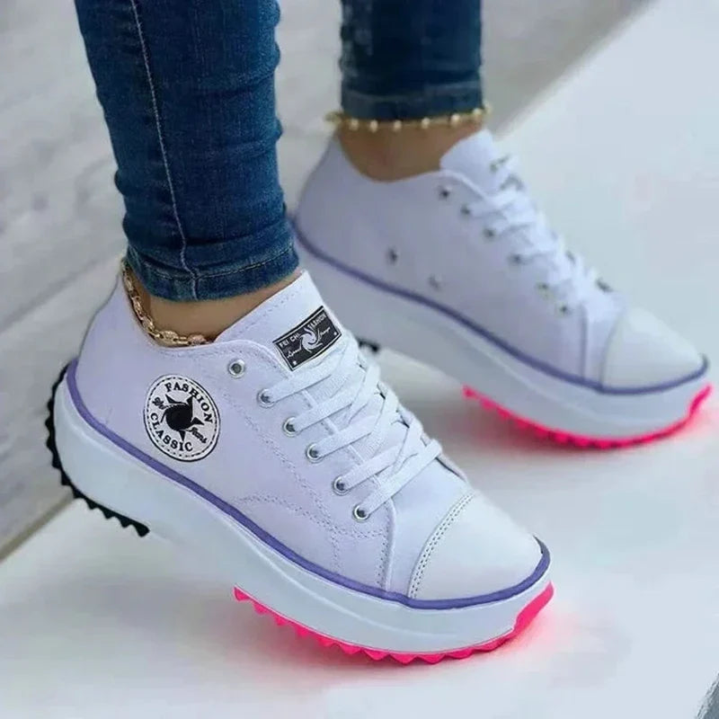 Women Shoes Classic White Canvas Sneakers Fashion Platform Women Casual shoes High Quality Lace-Up Feamle Tennis Shoes 35-43