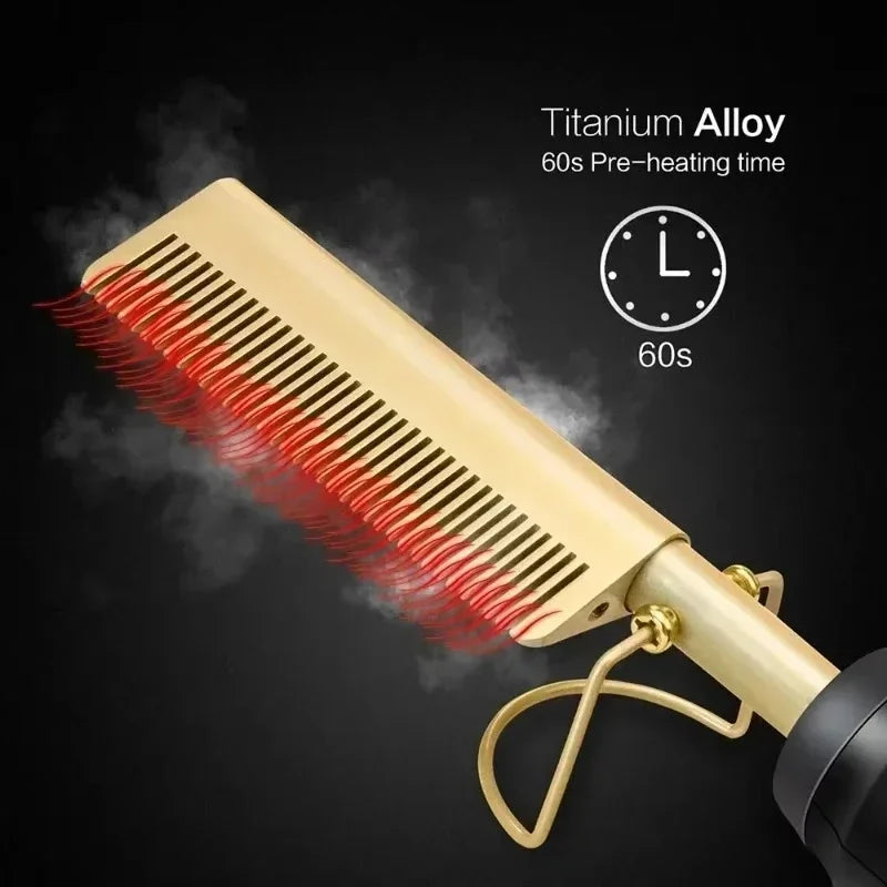 2 in 1 Electric Hot Heating Comb Hair Straightener Curler Wet Dry Hair