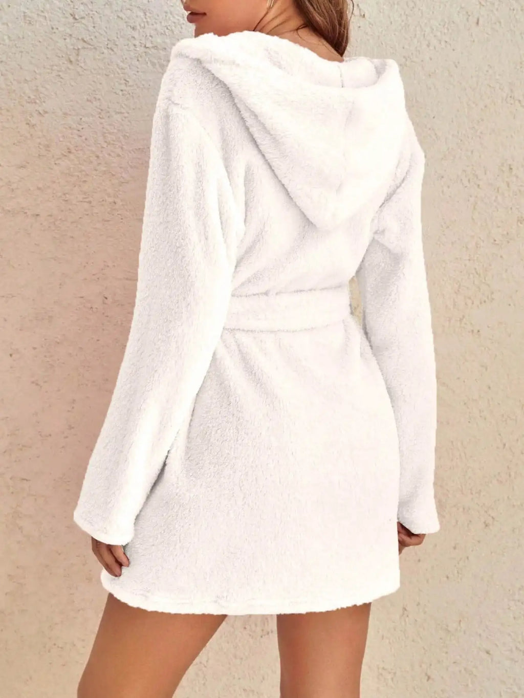 Women's Hooded Fleece Robe With Belt For Cozy Winter Home
