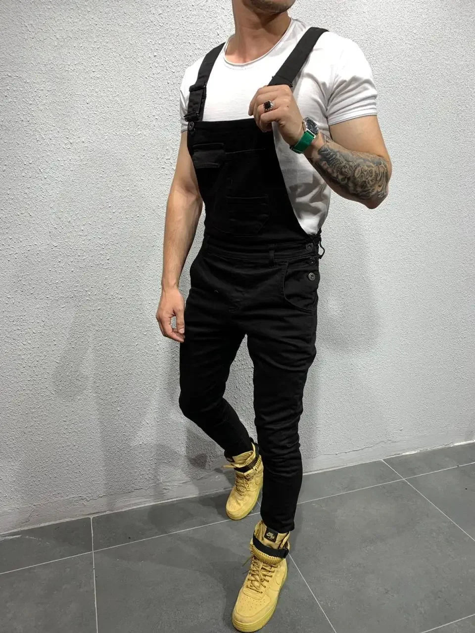 Women Jeans Rompers Washing Ankle Length Overalls Pencil Pants One Piece High Street Pockets Spliced Solid Slight Strech