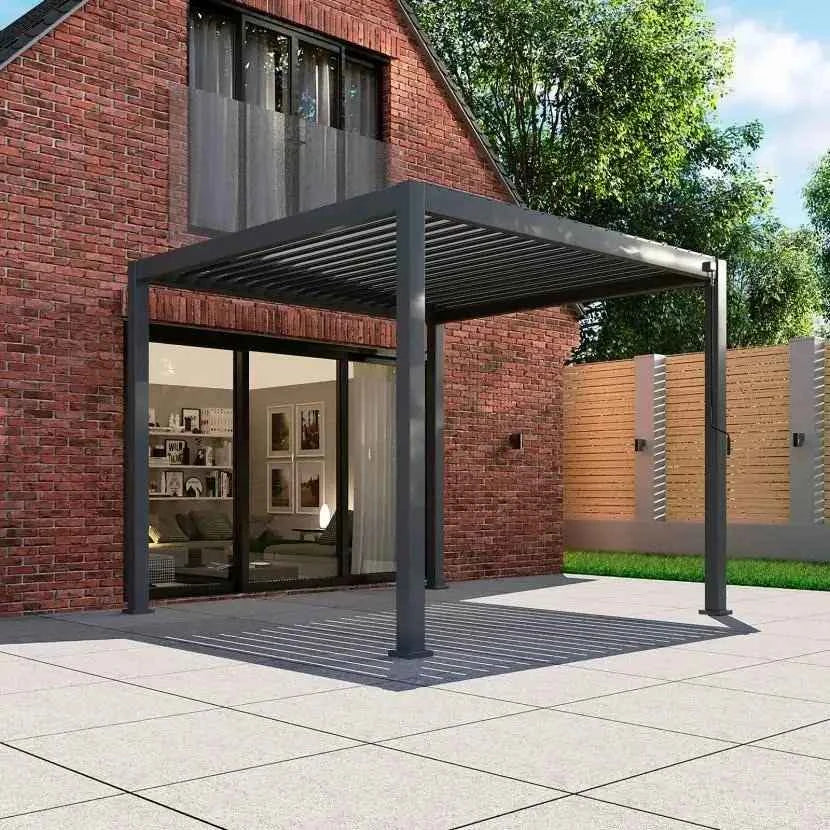 Bioclimatic Motorized Aluminum Pergola - Adjustable Louvered Roof Garden Gazebo