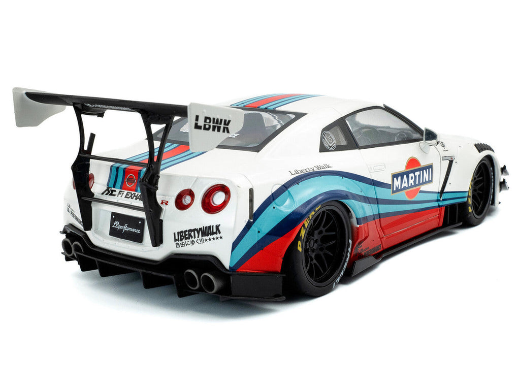 2024 Nissan GT-R (R35) RHD (Right Hand Drive) with Liberty Walk 2.0 Body Kit "Martini Racing" White with Stripes 1/18 Diecast Model Car by Solido