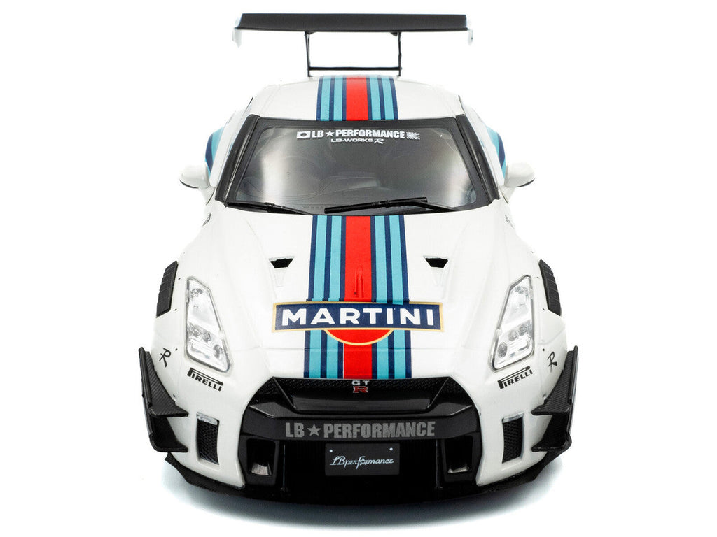 2024 Nissan GT-R (R35) RHD (Right Hand Drive) with Liberty Walk 2.0 Body Kit "Martini Racing" White with Stripes 1/18 Diecast Model Car by Solido