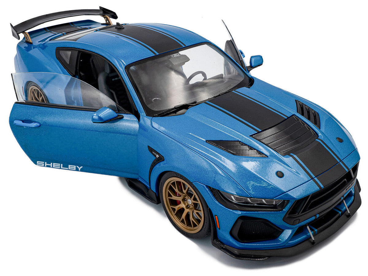 2024 Ford Shelby Mustang Super Snake Grabber Blue Metallic with Black Stripes 1/18 Diecast Model Car by Solido