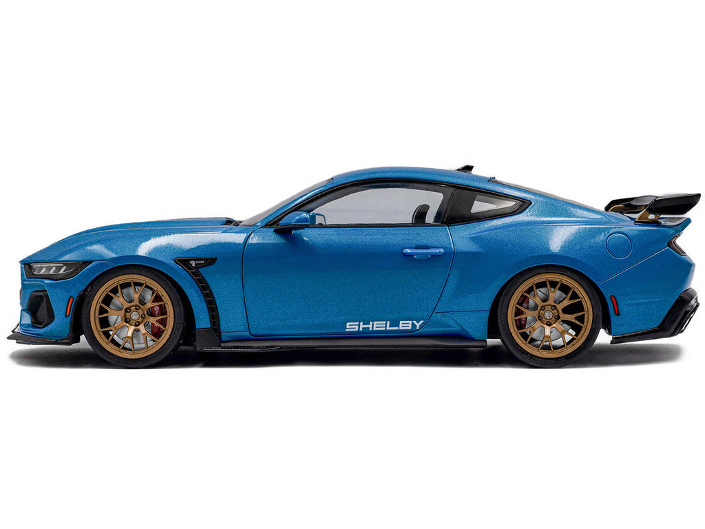 2024 Ford Shelby Mustang Super Snake Grabber Blue Metallic with Black Stripes 1/18 Diecast Model Car by Solido