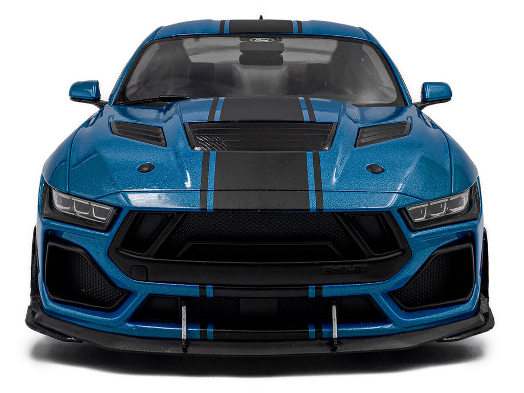 2024 Ford Shelby Mustang Super Snake Grabber Blue Metallic with Black Stripes 1/18 Diecast Model Car by Solido
