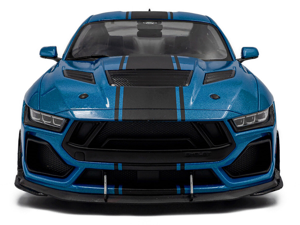 2024 Ford Shelby Mustang Super Snake Grabber Blue Metallic with Black Stripes 1/18 Diecast Model Car by Solido