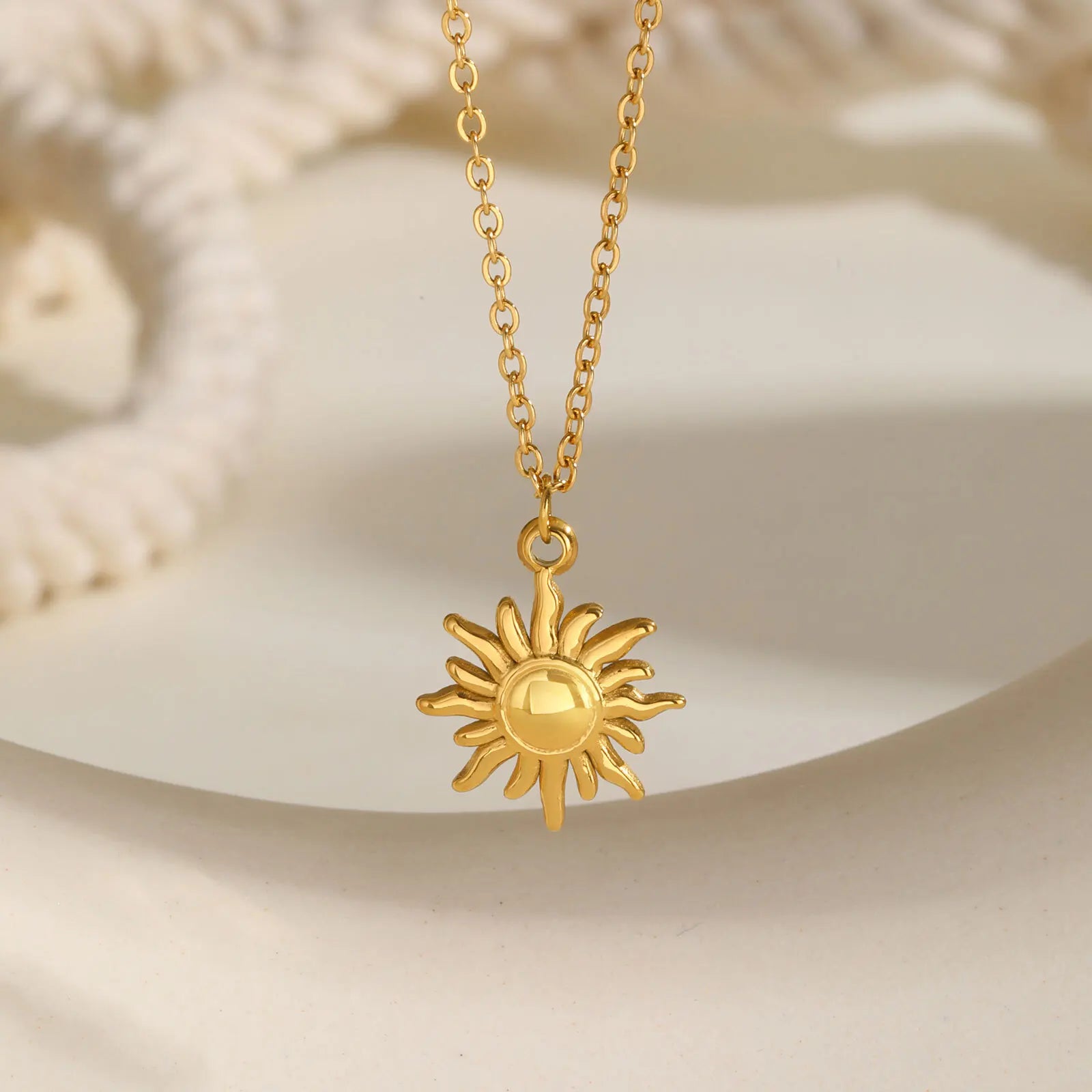 Greek Sun Necklace for Women | Stainless Steel Spiral Pendant Necklace