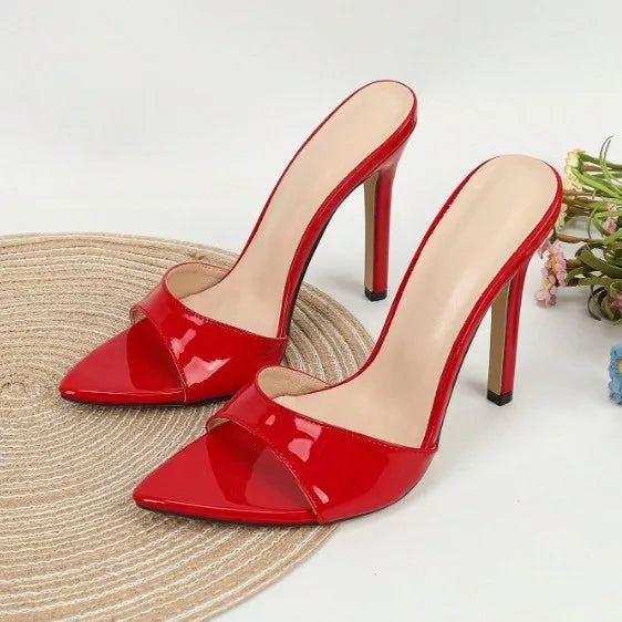 Sexy Pointed Toe Gold Silver High Heels Slippers for Woman Patent Leather Summer Party Dress Shoes Women Sandalias De Mujer