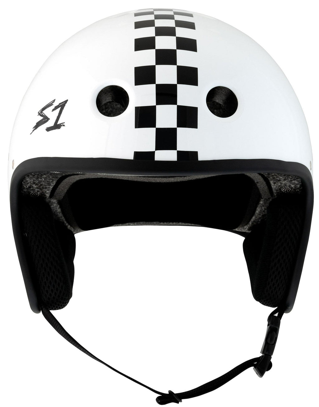 S1 Retro Lifer E-Helmet - White Gloss/Checkers