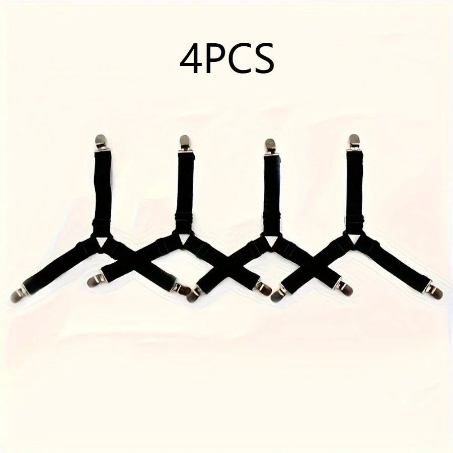 4Pcs Black Anti Slip Triangular Bed Sheet Fixator Adjustable Elastic Straps Tablecloth Holder Mattress Cover Grips
