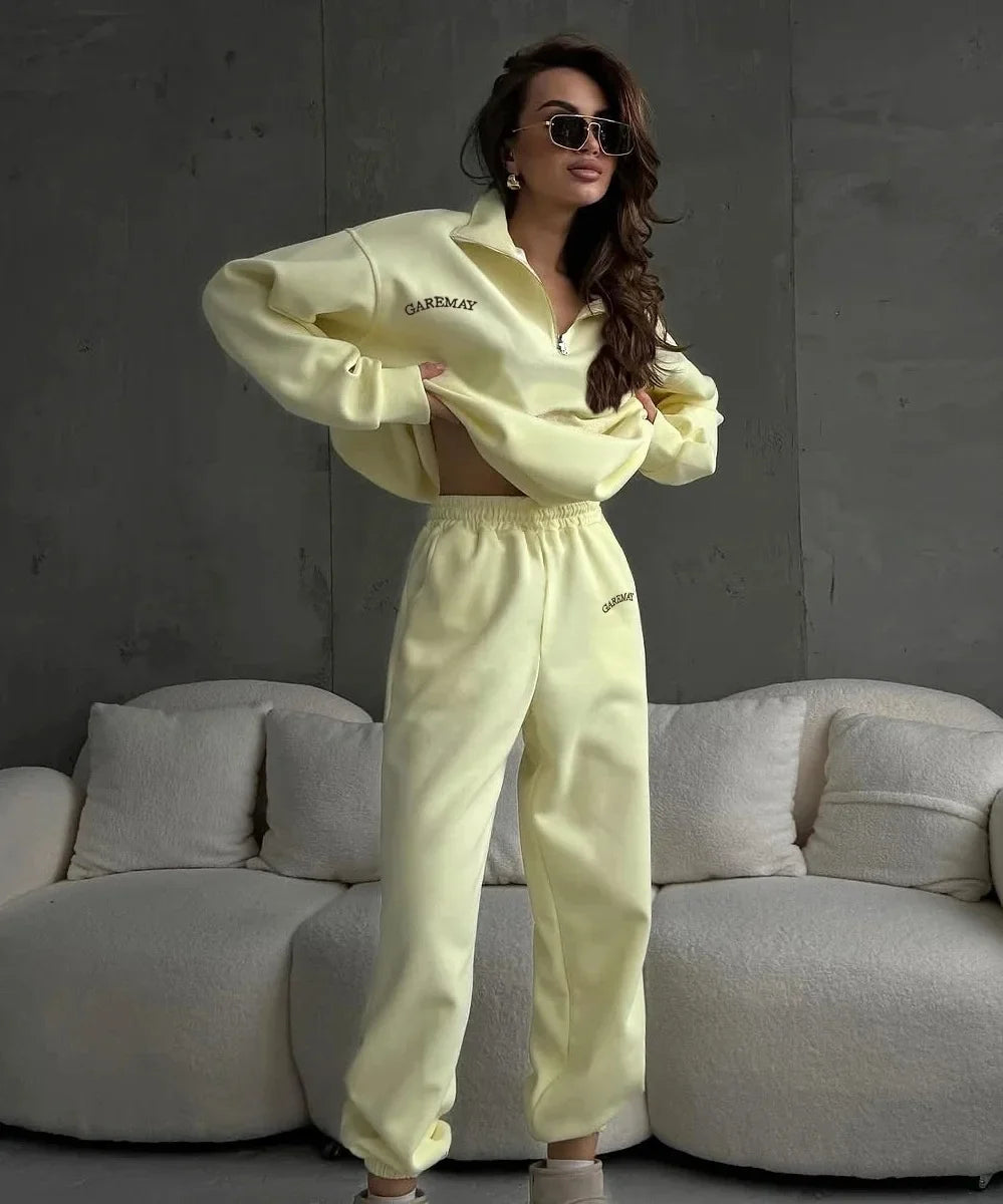 Autumn Women's Tracksuit With Zipper Oversize Hoodie Classic Two Piece Set Women Casual Trouser Suits Women 2 Pieces Outfits