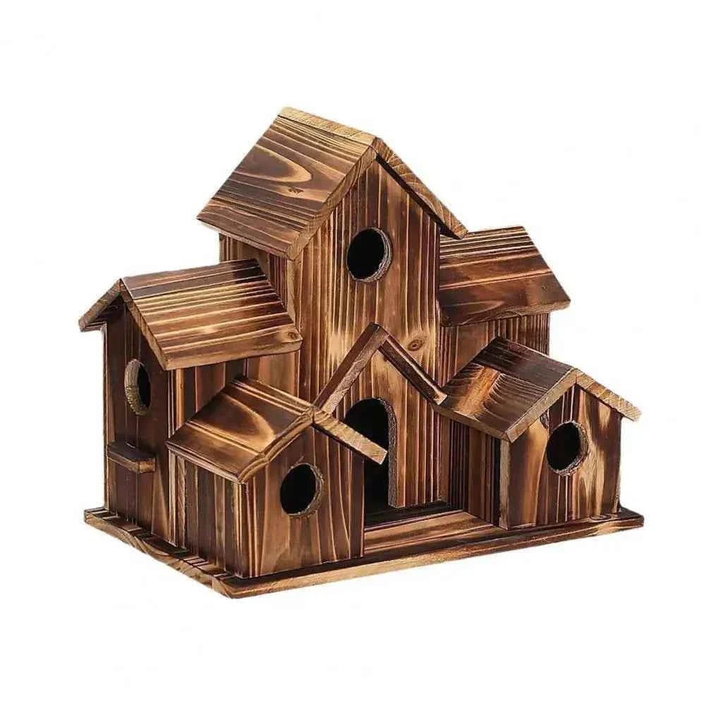20*15cm Bird Houses For Outside Wooden Hummingbird Nest Bird Feeder Outdoor Birdhouse With 6 Rooms For Garden Courtyard Decor