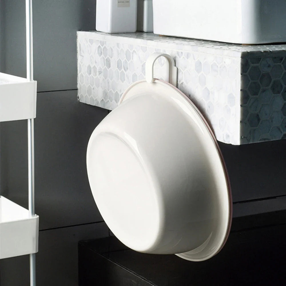 Double Layer Wall Hanging Washbasin Hook Punch Free Adhesive Wash Basin Storage Rack Save Space Home Universal Storage Hook