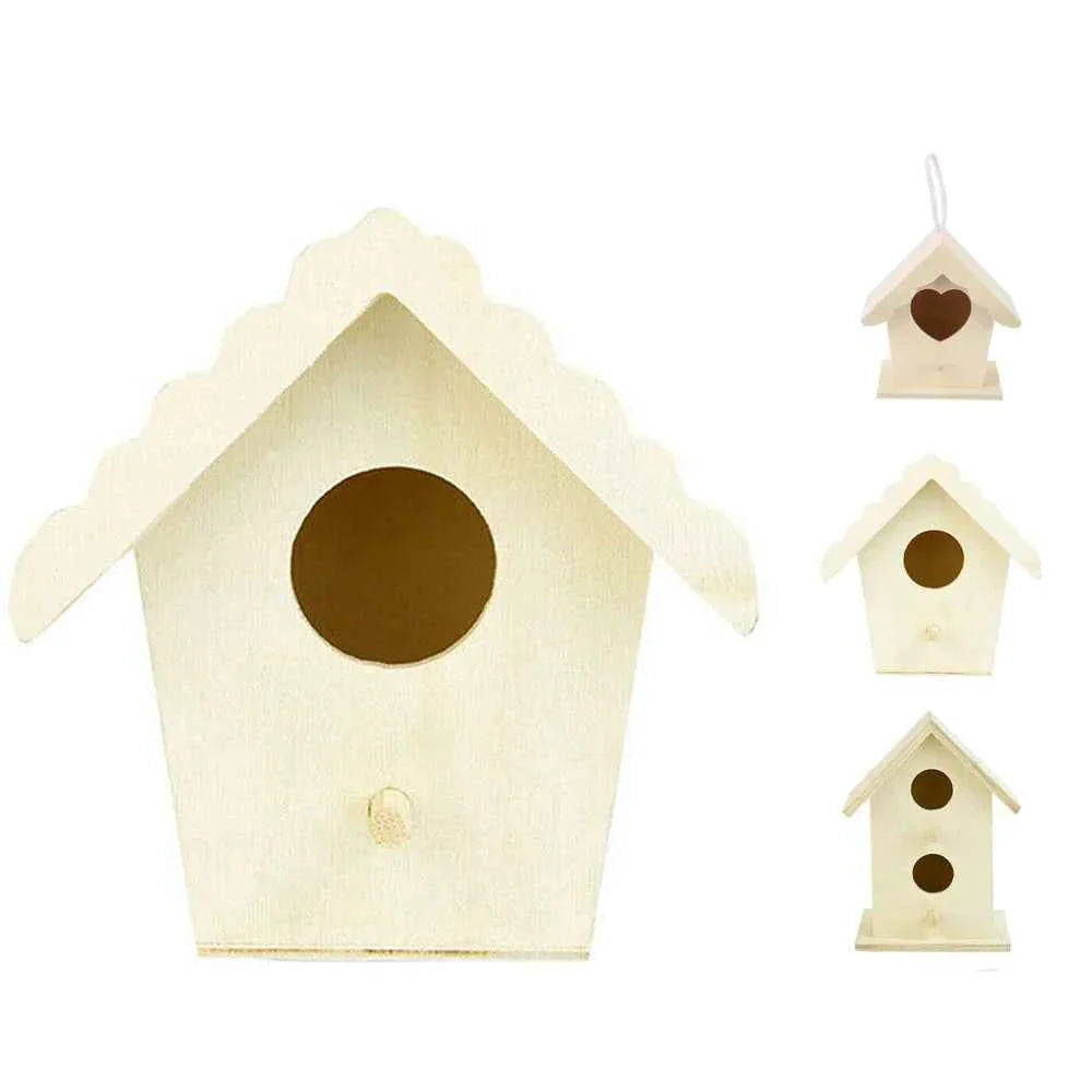 Wooden Bird House Nest Dox Nest House Bird Box Wooden Birdhouse Home Parrot Nest Houses Pet Bedroom Craft Box Garden Decoration