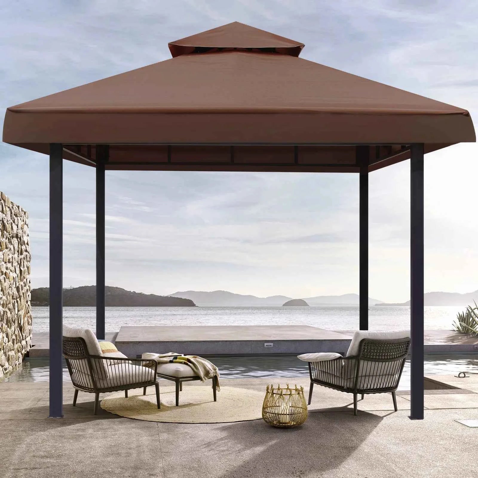Grill Gazebo Replacement Canopy Roof, Outdoor BBQ Gazebo Top, Double Tiered Shelter Cover Roof ,for Yard Patio Garden Sunshade