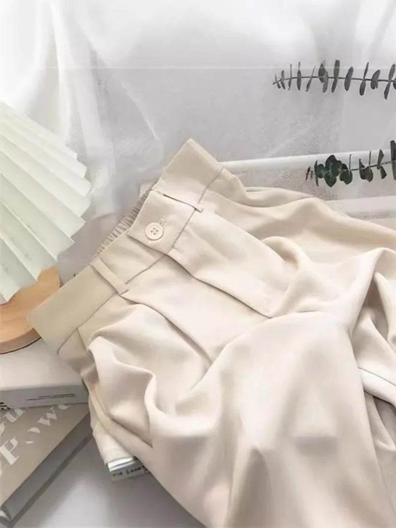 High Waist Women Suit Pants Fall Straight Office Ladies Korean Fashion Trousers Casual Button Loose Female Black Pants New 2024
