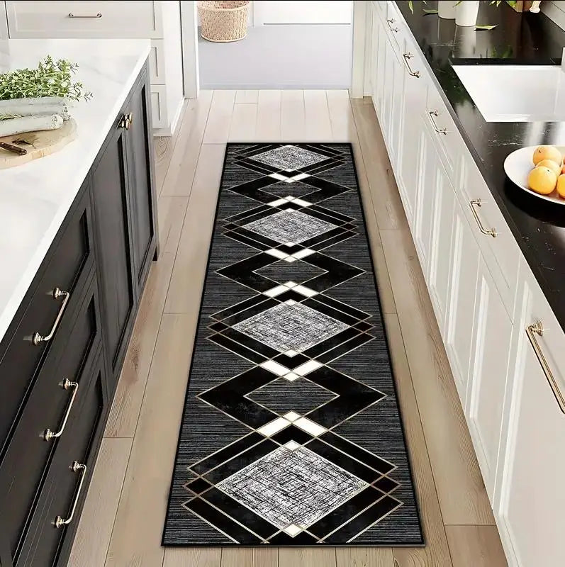 Modern Rhombus Design Kitchen Mat Entrance Doormat Decor Corridor Balcony Rugs Bathroom Anti-slip Foot Mat Bedroom Beside Carpet