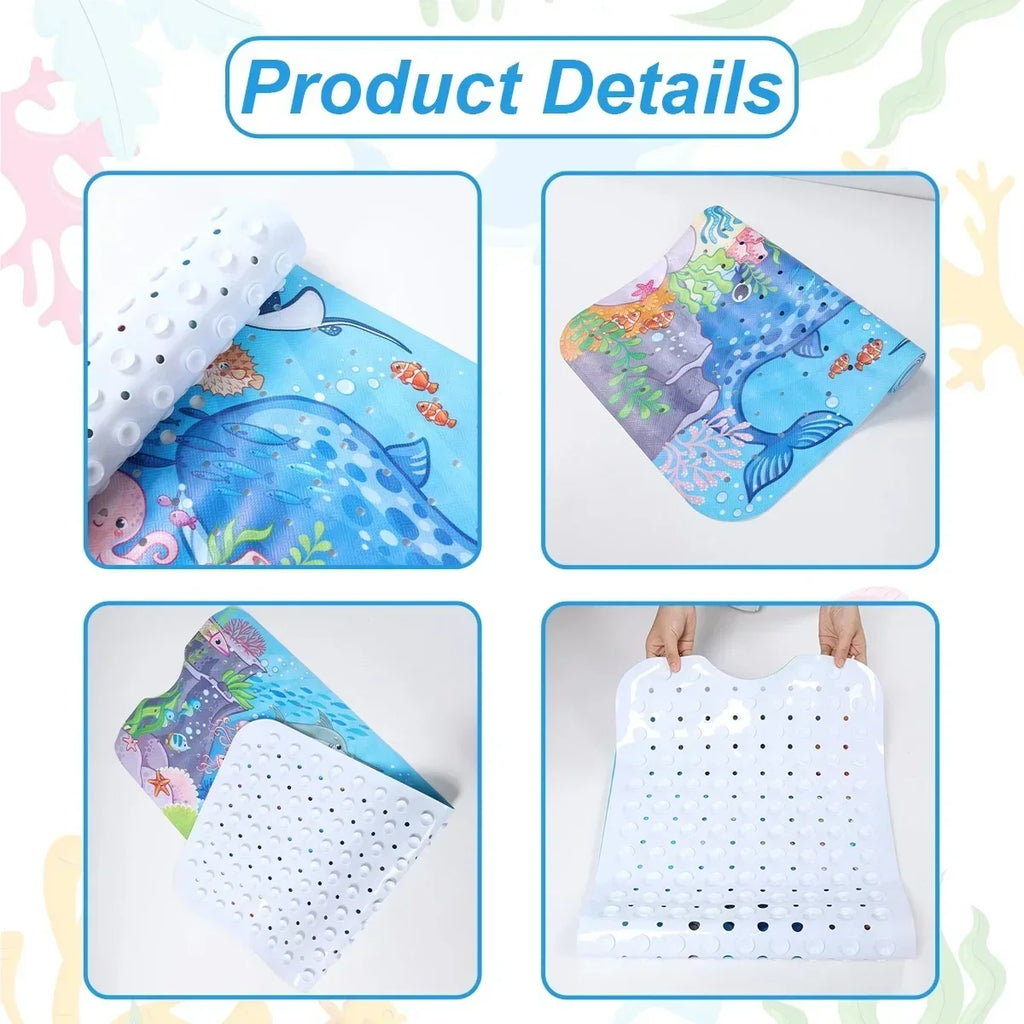 1pc Cartoon Extra Long Bathtub Mat 40x100cm Non Slip Bath Mat for Bathroom Tubs Shower Mats with Suction Cups & Drain Holes