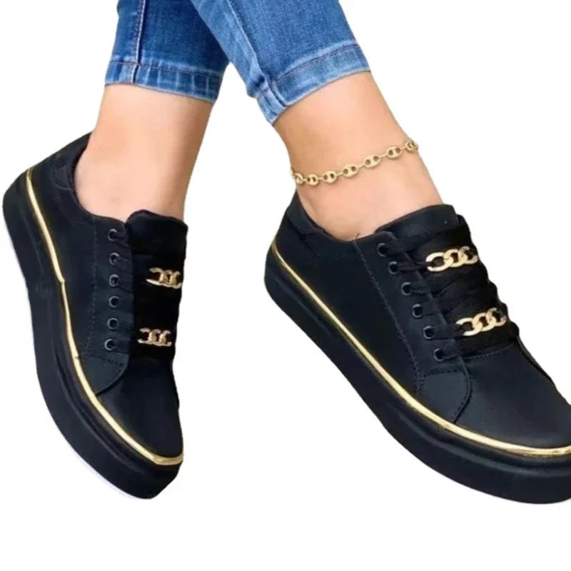 Women's Vulcanized Shoes Large Size Platform Sportstyle Low-top Shoes for Women Leather Lace-up Non-slip Casual Women's Sneakers