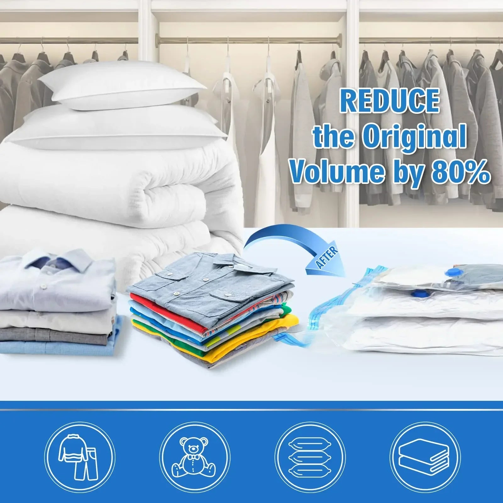 Vacuum Storage Bags Vacuum Seal Bag Space Saving Bags for Comforters Clothes Pillow Bedding Blanket Storage