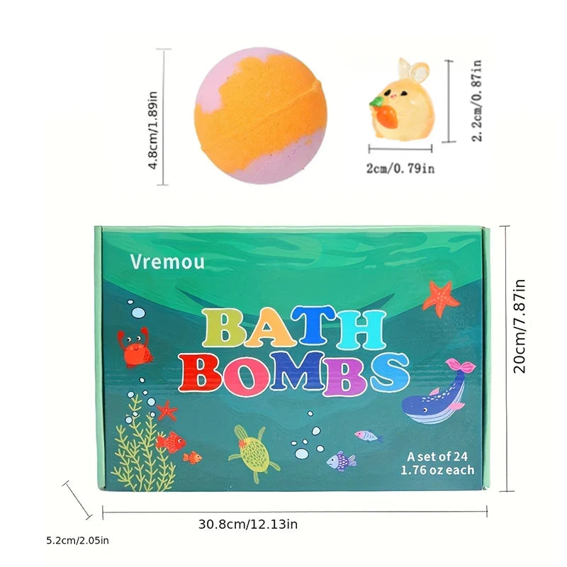 Bath Bombs for Kids with Surprise Inside, 24 Pack Kids Bath Bombs Gift Set, Natural Organic Kids Bubble Bath Fizzy for Girls Boy