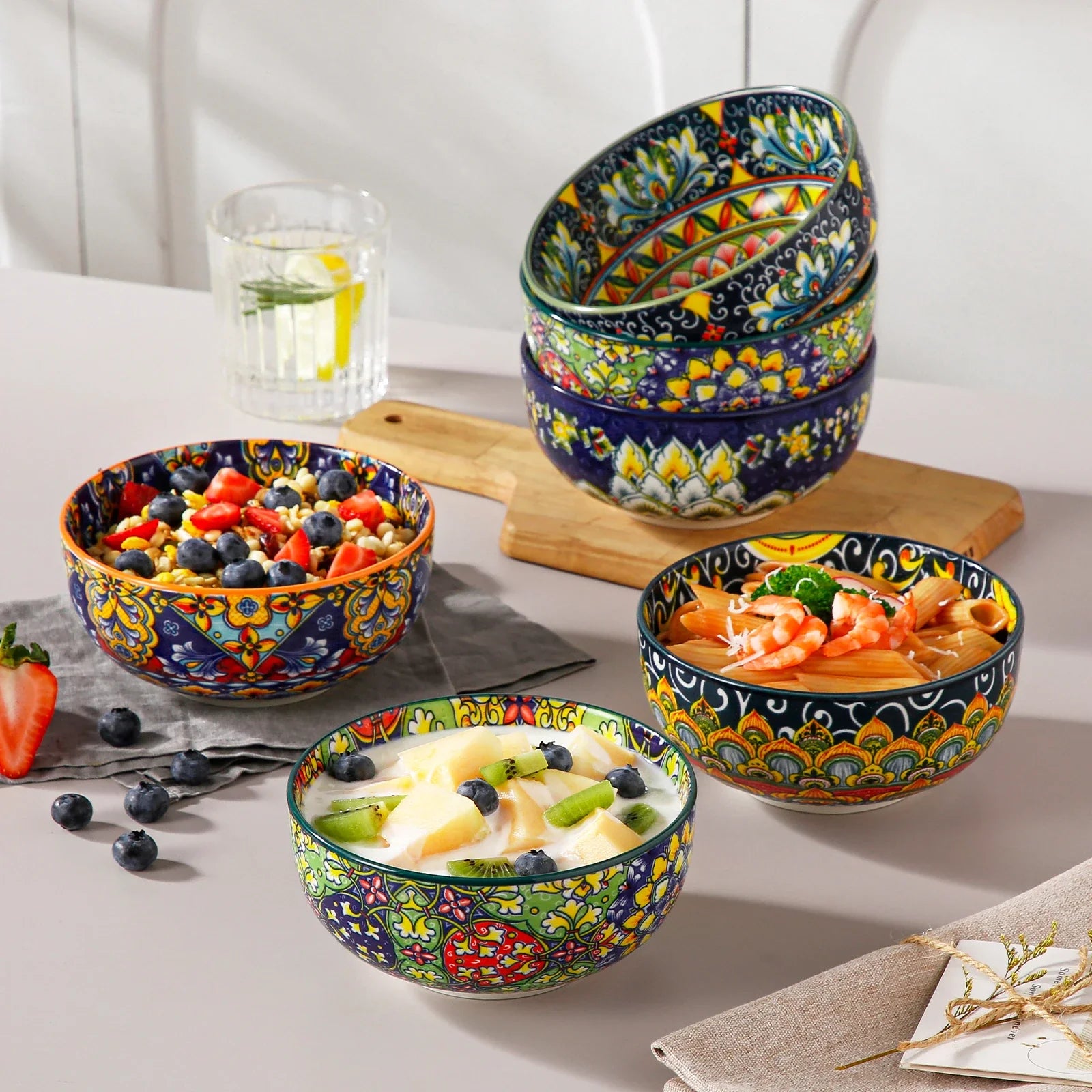 Malacasa Ceramic Bowls Set Floral Bohemian Style For Salad Cereal