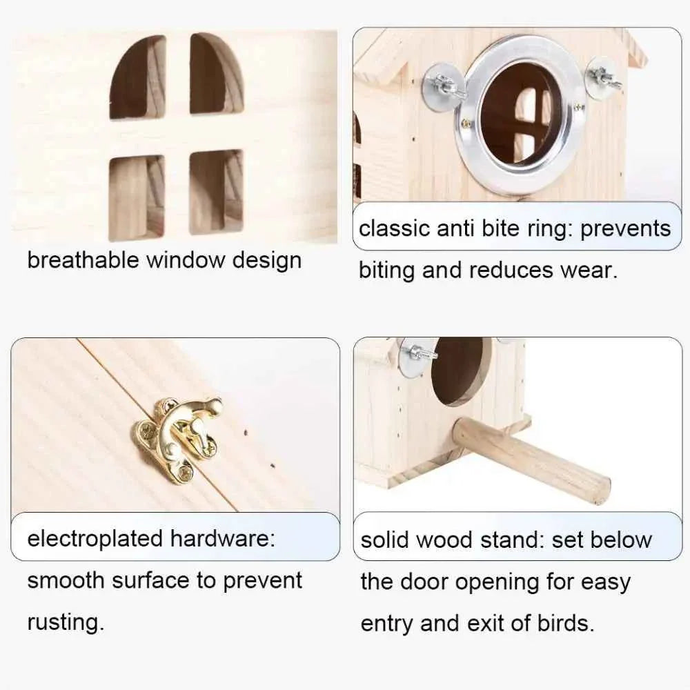 Practical Large Space Wood Bird House Rainproof Hanging Birds Breeding Box Sun Protection Bird Nest For Bird Cage