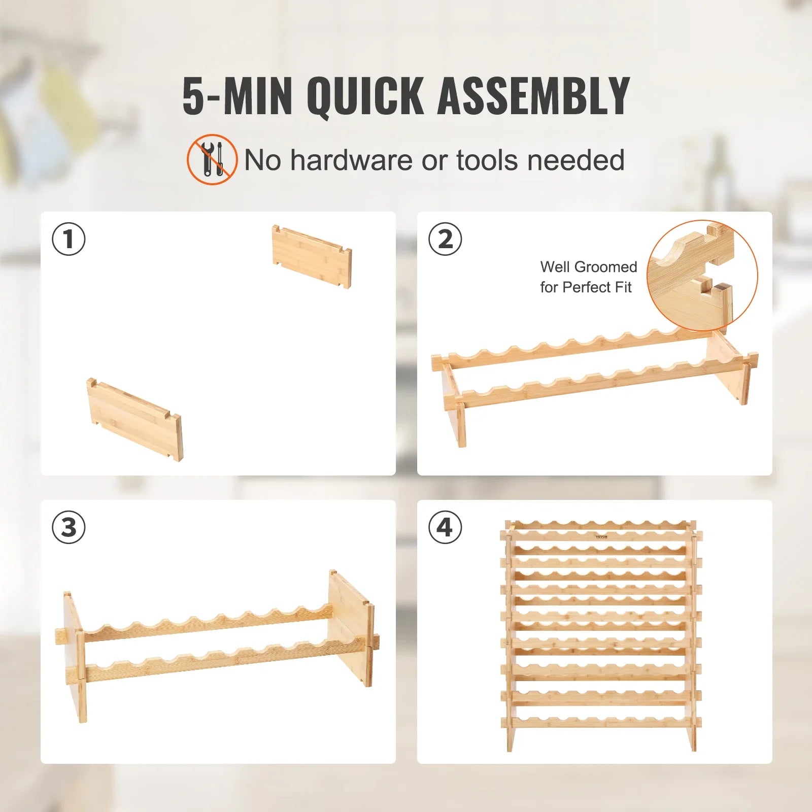 SucceBuy 8-Tier Bamboo Stackable Wine Rack Free Standing Storage