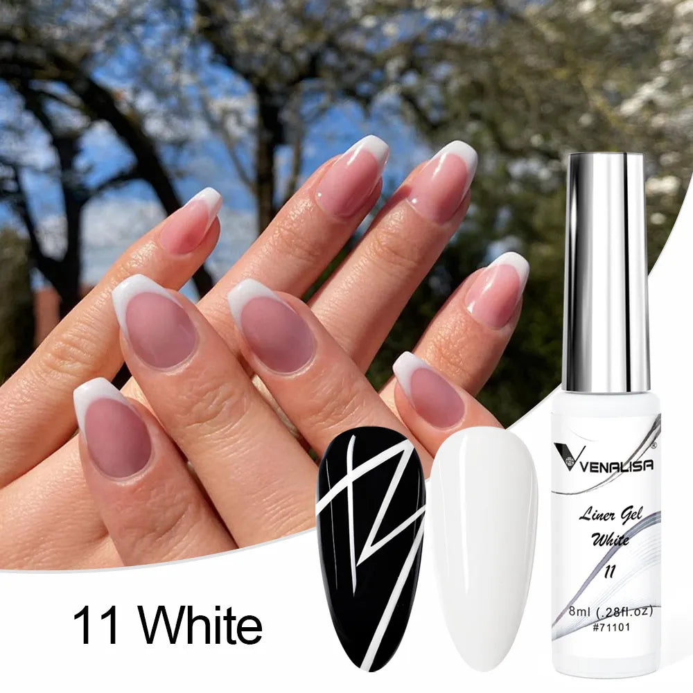 Venalisa Liner Gel 8ml French Nail Gel Polish UV LED Painting Gel Nail Art Design Gorgeous Glitter Color DIY Drawing Polish