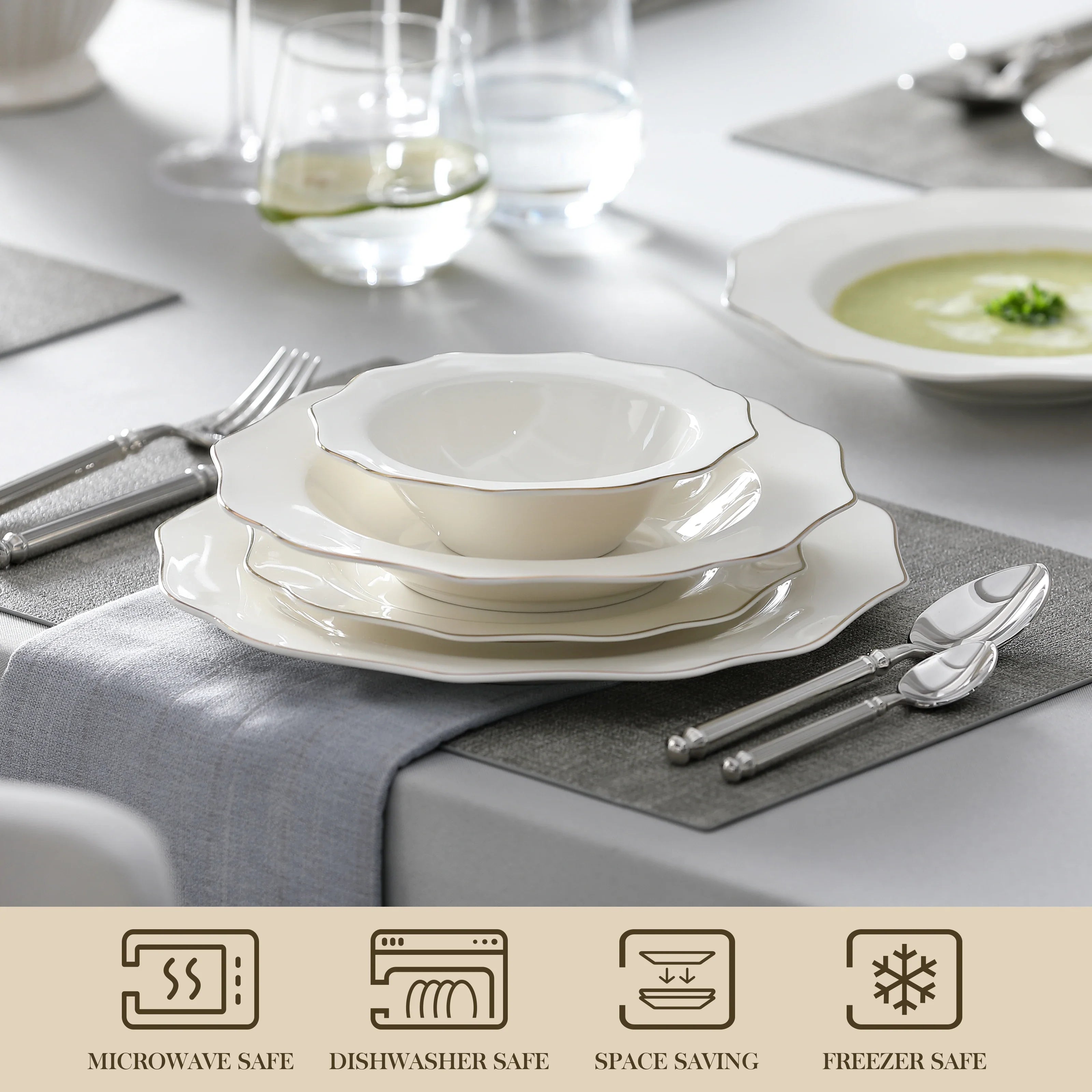 MALACASA Nordic Porcelain Tableware Set With Bowls And Plates