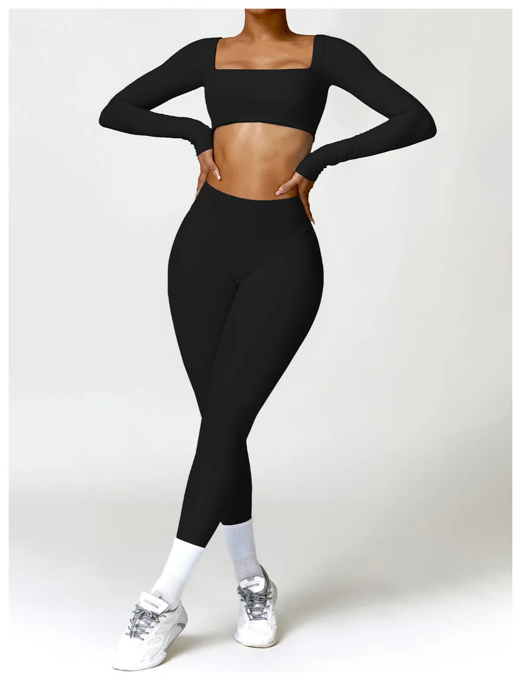 Hearuisavy Summer Casual Quick Dry Sportswear Women Square Neck Gym Top Women Fitness Sports Crop Top Long Sleeve Yoga Clothing