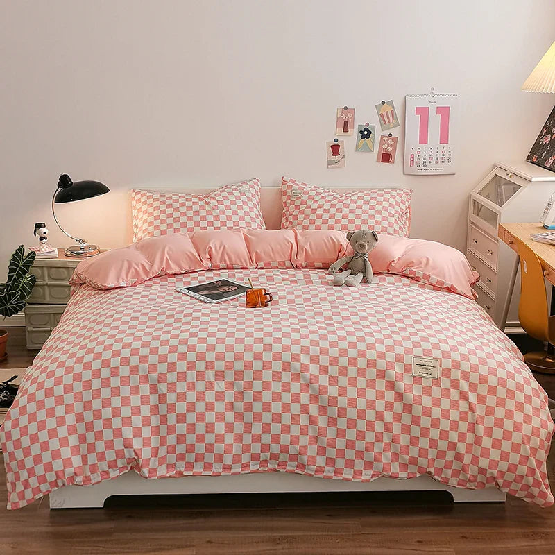 Checkerboard Bedding Comforter Set with Pillowcase bed sheet Single Full Size Bed Linen Duvet Cover Set Queen/King Double Single
