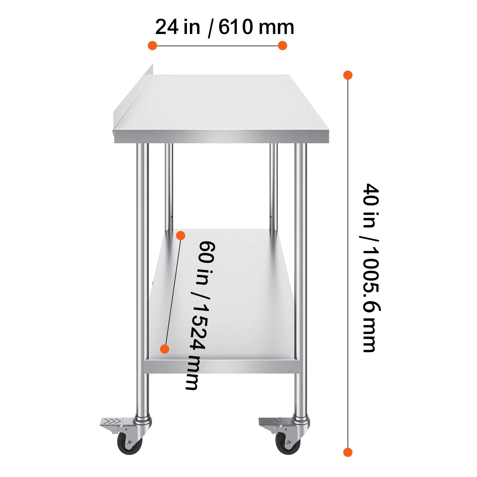 SucceBuy Stainless Steel Work Table With Casters Commercial Food Prep