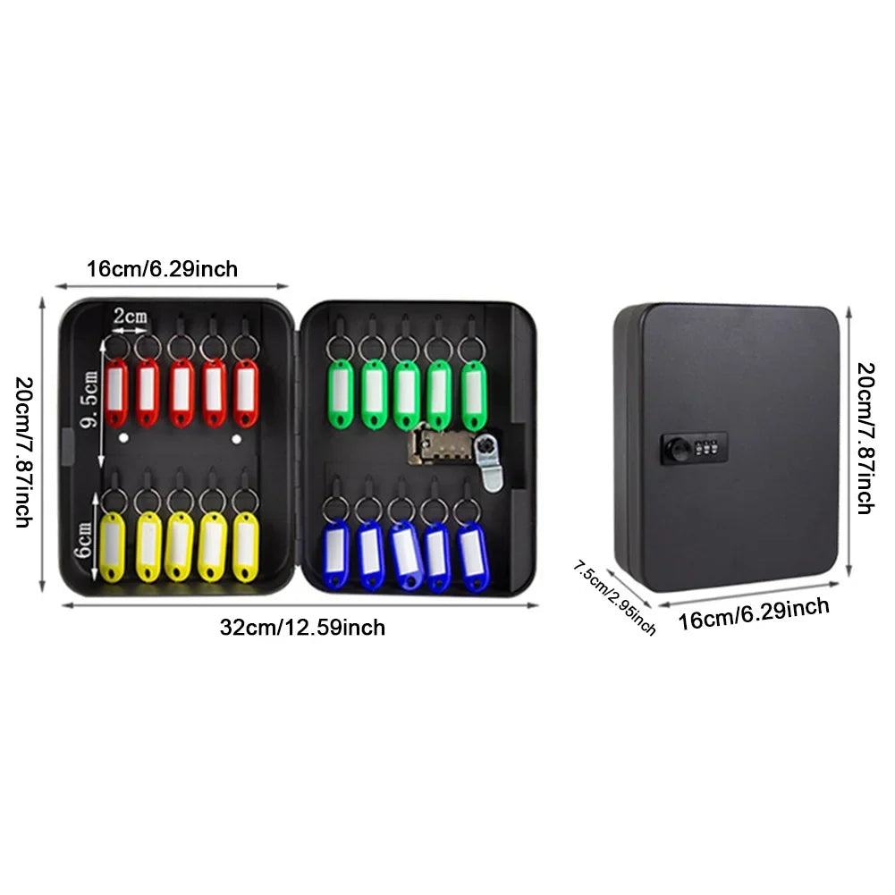 Key Storage Lock Box 20 Key Hooks Combination Key Cabinet Security Lock Box with Key/Code Lock Locking Key Cabinet Key Safe Box