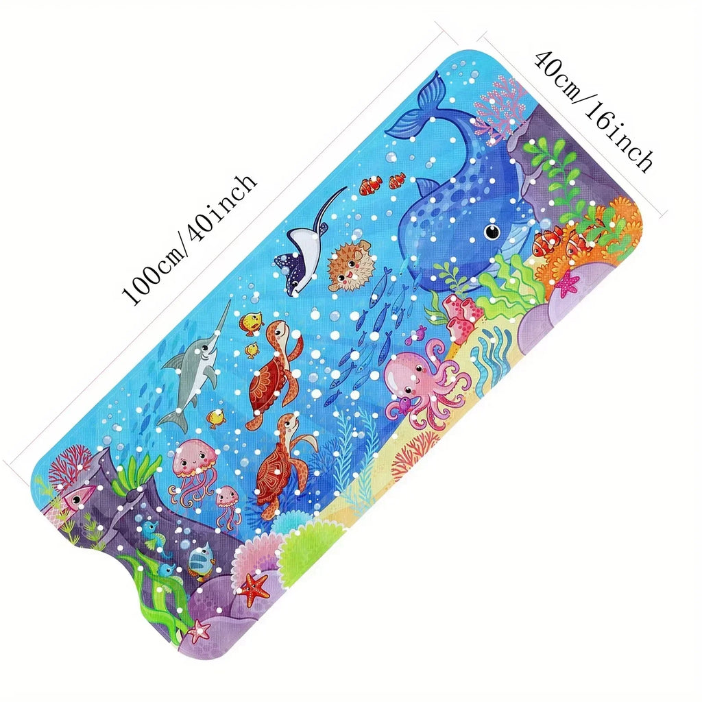 1pc Cartoon Extra Long Bathtub Mat 40x100cm Non Slip Bath Mat for Bathroom Tubs Shower Mats with Suction Cups & Drain Holes