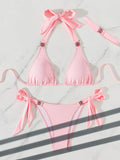 Luxury Bikini 2025 Women Pink Jewelled Rhinestones Diamond Push Up Micro Swimsuit Brazilian Bathing Suit Band 3 Piece Swimwear