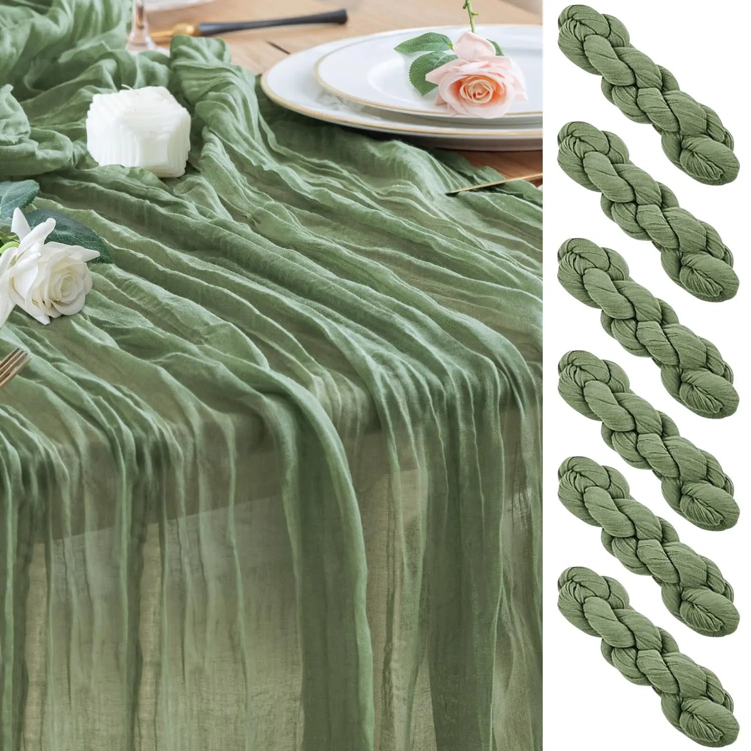 6pcs Cheesecloth Table Runner Boho Gauze Table Runner 40x270cm for Wedding Bridal Shower Birthday Party