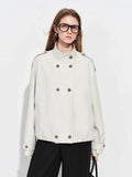 FSLE【Premium Series】Women's Oversize Short Trench Coat Brown Faux Leather Belted Jacket Grey Windbreaker Y2K Retro Outerwear
